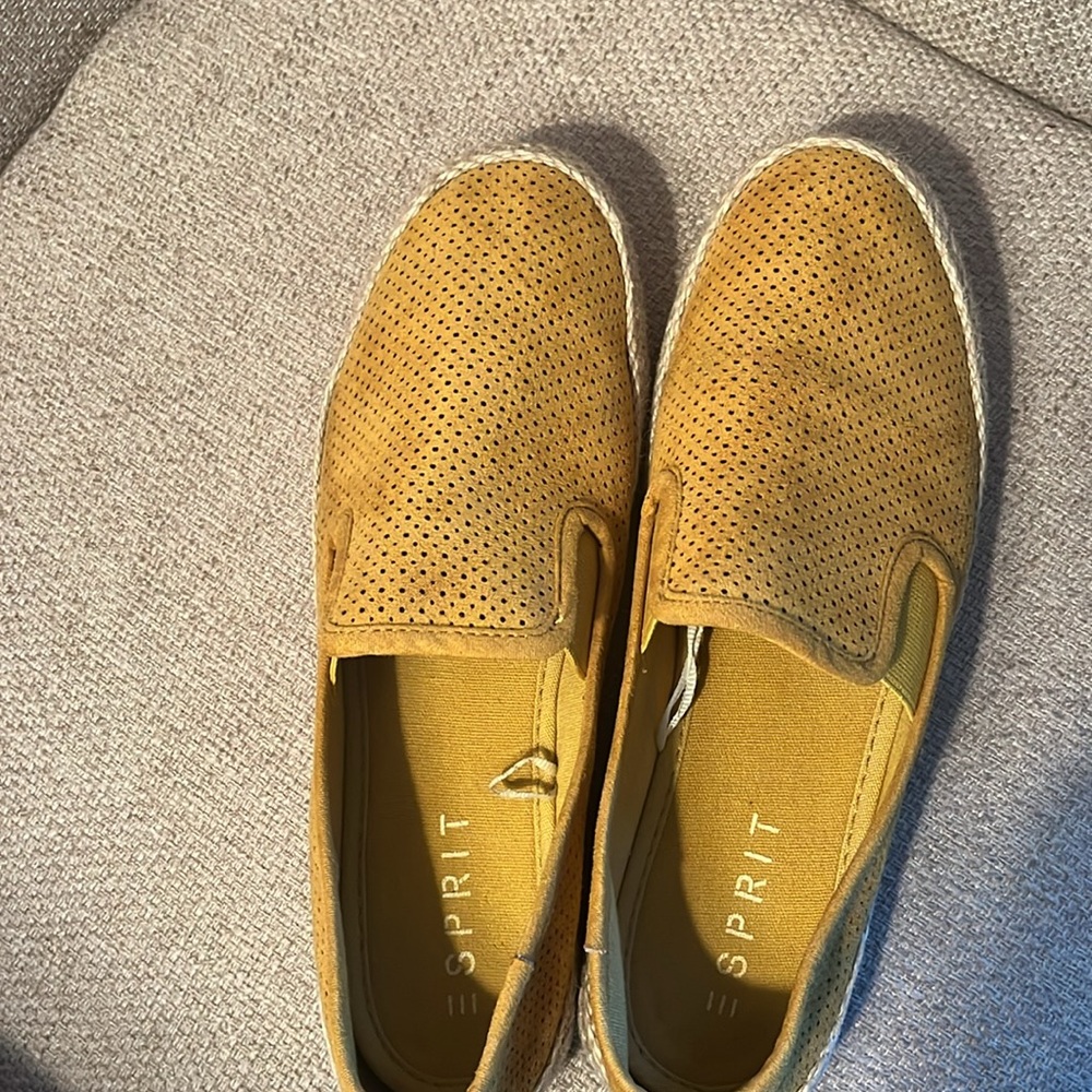 Gold espadrilles by Esprit.